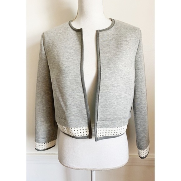 Tahari • Grey White Crop Larissa Neoprene Blazer - Picture 1 of 4